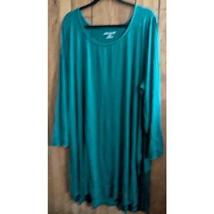 Jessica London Plus Size 26/28 Long Sleeves Top Shirt Tunic Stretch Green Slits